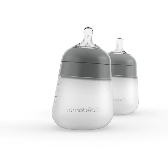 Nanobebe Silicone Bottles 2 Pack 270ml - Grey
