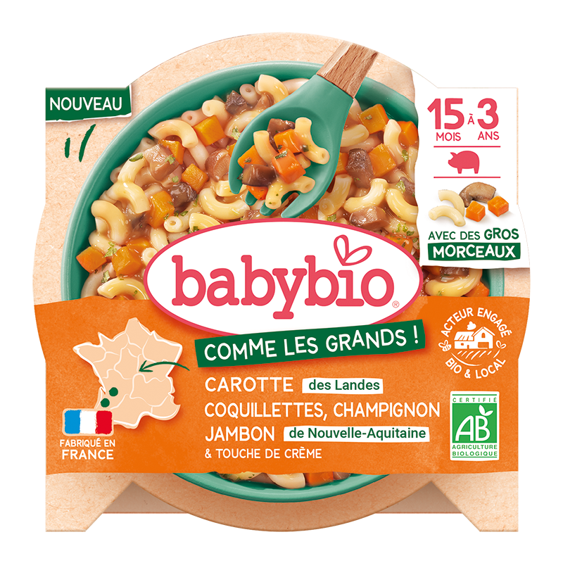 Babybio Carrot Mushroom Ham Pasta Plate +15m