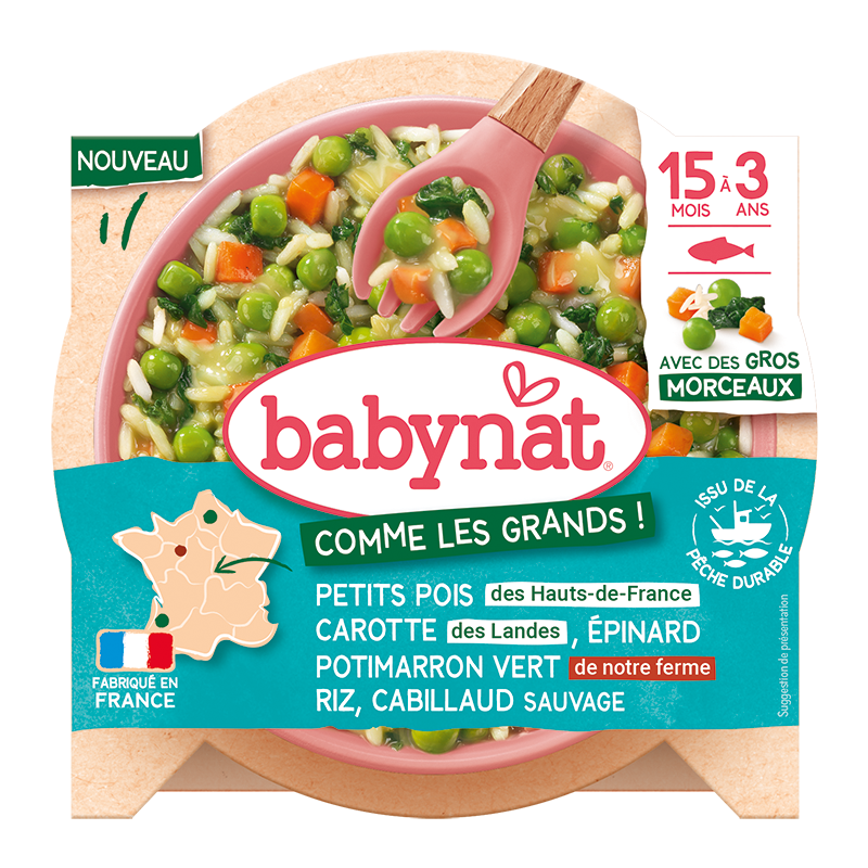 Babybio Peas Carrots Spinach Green Pumpkin Rice Cod Plate +15m