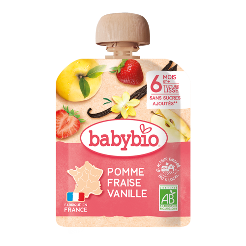 [54010] Babybio Apple, Strawberry & Vanilla Pouch +6months 90gr