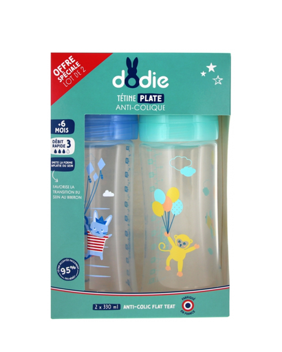 [3700763536682] Dodie Kit x2 Bottles Sensation+ Anti-colic 330ml SEA flat Teat flow 3