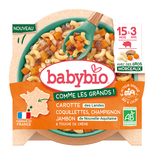 [57092] Babybio Carrot Mushroom Ham Pasta Plate +15m