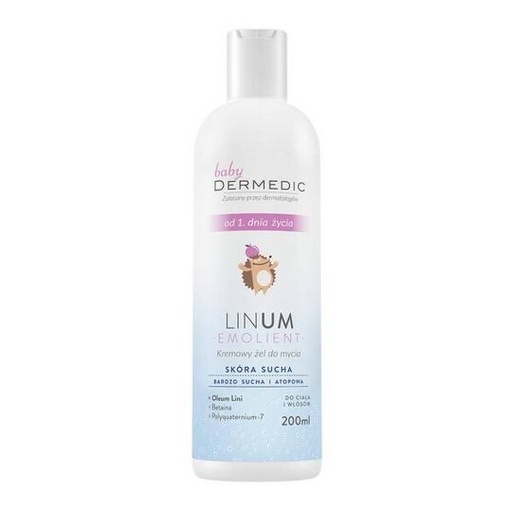 [604-DM-132] Dermedic Linum Emolient Baby Cleansing Gel for Body and Hair,  200ml