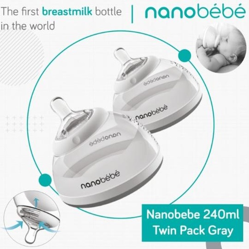 [FUS1011215] Nanobebe Transition Bottle stage 2 240ml Grey ,2cope